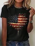 Women's Short Sleeve T-shirt Summer Black Independence Day (Flag) Printing Crew Neck Daily Going Out Casual Top