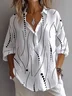 Women's Long Sleeve Shirt Spring/Fall White Striped Printing Shirt Collar Daily Going Out Casual Top