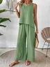 Vintage U-Neck Plain Loose Two-Piece Set