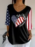 Women's Independence Day Printed V-Neck T-Shirt