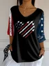 Women's Independence Day Printed V-Neck T-Shirt