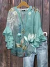 Women's Half Sleeve Shirt Summer Cyan Floral Printing V Neck Daily Going Out Casual Top