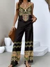 Casual Geometric Ethnic Pattern Vest Pants Two-Piece Set