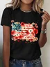 Floral American Flag Cotton T-Shirt