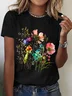 Womens Cotton Floral Crew Neck T Shirts Cotton T-Shirt