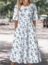 Crew Neck Loose Floral Casual Dress