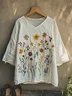 Print Casual V Neck Three-Quarter Sleeves T-Shirt