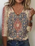 Print Casual V Neck Long Sleeve T-Shirt