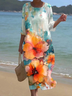 Floral Casual Regular Fit Crew Neck Dress With No