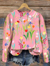 Crew Neck Floral Loose Casual Sweatshirt