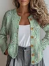 Loose Ethnic Crew Neck Gradient Pattern Cardigan
