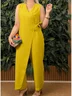 Women's H-Line T-Shirt V Neck Daily Going Out Casual Lace-up Cotton Plain Summer Long Jumpsuit Romper