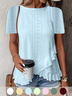 Women's Short Sleeve T-shirt Summer Sky Blue Plain Hollow Out Crew Neck Daily Going Out Casual Top