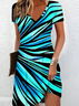 Women's Short Sleeve Summer Blue Abstract V Neck Daily Going Out Casual Midi A-Line Fit & Flare Dress Dress