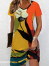 Women's Short Sleeve Summer As Picture Abstract V Neck Daily Going Out Casual Midi A-Line Fit & Flare Dress Dress
