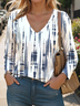 Print Casual V Neck Long Sleeve T-Shirt