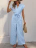 Women's H-Line Overall V Neck Daily Going Out Casual Lace-up Striped Summer Long Jumpsuit Romper
