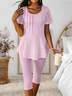 Regular Fit Crew Neck Casual Striped Two-Piece Set