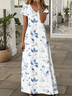 Women's Floral Print V-Neck Short Sleeve Slit Dress