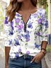 Cotton-Blend Casual Loose V Neck T-Shirt
