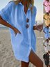 Women's Long Sleeve Shirt Spring/Fall Blue Plain Split Joint Cotton Stand Collar Daily Going Out Casual Top