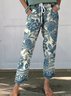 Batik Style Ethnic Floral Pattern Printed Women's Cotton And Linen Casual Pants