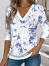 Women's Stylish Long-Sleeved V-Neck Printed Sweatshirt