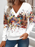 Women's Stylish Long-Sleeved V-Neck Gradient Print Sweatshirt