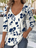 Print Casual V Neck Long Sleeve T-Shirt