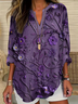 Women's Long Sleeve Blouse Spring/Fall Purple Floral Printing Cotton-Blend V Neck Daily Going Out Casual Top