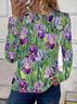 Women's Floral Print Casual Crew Neck Long Sleeve T-Shirt