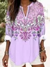 Women's Long Sleeve Blouse Spring/Fall Purple Floral Printing Cotton-Blend V Neck Daily Going Out Casual Top