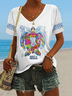Women's Gulf Of Mexico Print Casual V Neck T-Shirt