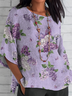 Women's Half Sleeve T-shirt Summer Purple Floral Crew Neck Daily Going Out Casual Top