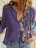 Women's Long Sleeve Shirt Spring/Fall Purple Floral Buckle Shirt Collar Daily Going Out Casual Top