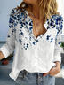 Women's Long Sleeve Shirt Spring/Fall White Floral Buckle Shirt Collar Daily Going Out Casual Top