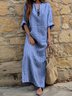 Women's Long Sleeve Spring/Fall Gray Striped Split Joint U-Neck Daily Going Out Vintage Maxi A-Line Tank Dress