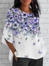 Women's Half Sleeve T-shirt Summer White Floral Crew Neck Daily Going Out Casual Top