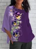 Women's Half Sleeve T-shirt Summer Purple Floral Crew Neck Daily Going Out Casual Top