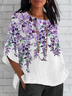 Women's Half Sleeve T-shirt Summer White Floral Crew Neck Daily Going Out Casual Top