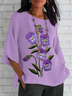 Women's Half Sleeve T-shirt Summer Deep Purple Floral Crew Neck Daily Going Out Casual Top