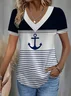 Women's Short Sleeve T-shirt Summer White Anchor Printing V Neck Daily Going Out Casual Top