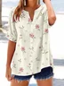 Women's Short Sleeve Shirt Summer Apricot Floral Printing V Neck Daily Going Out Casual Top