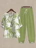 Women's Printing Floral Daily Going Out Two-Piece Set Green Casual Summer Top With Pants Matching Set
