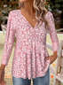 Print Casual V Neck Long Sleeve T-Shirt