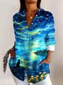Geometric Cotton Casual V Neck Shirt