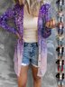 Floral Geometric Print Gradient Patchwork Mid-length Coat Cardigan