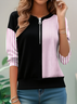 Cotton Loose Multicolor Block Simple Sweatshirt