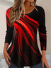 Women's Long Sleeve T-shirt Spring/Fall Red Abstract Printing Jersey Crew Neck Daily Going Out Casual Top