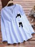 Women's Long Sleeve Shirt Spring/Fall Sky Blue Striped Split Joint V Neck Daily Going Out Casual Top
